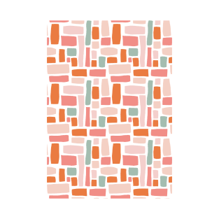 Geometric Abstract Pattern Peach, Orange, Pink and Light Green T-Shirt