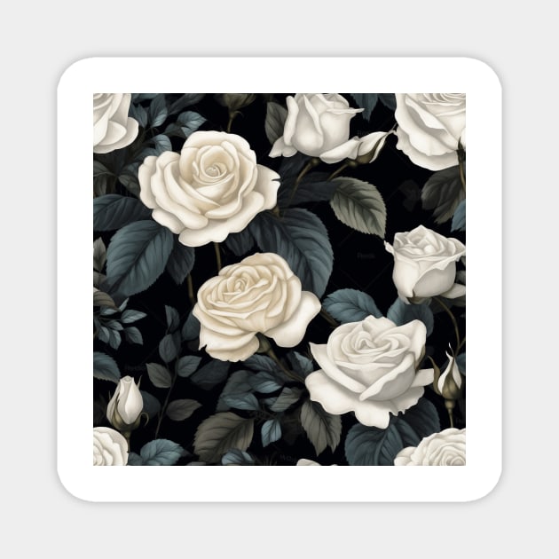 Black and White Rose Botanicals Magnet by Moon Art