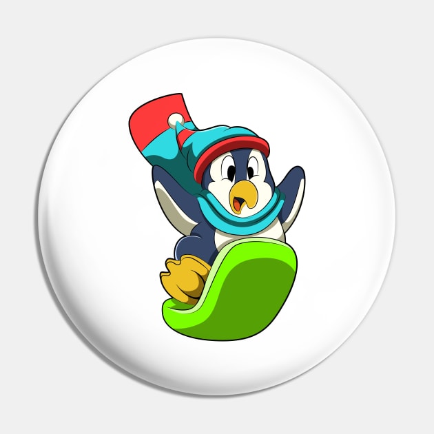 Penguin at Snowboarding with Snowboard Pin by Markus Schnabel