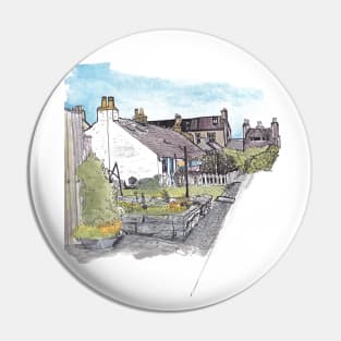 Footdee Aberdeen Town Scotland Watercolor Illustration Pin