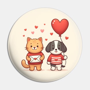 Mail is on the Way! Cat & Dog Deliver Valentine's Day Cheer Pin