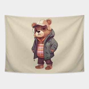 A cute teddy bear wearing street fashion Tapestry