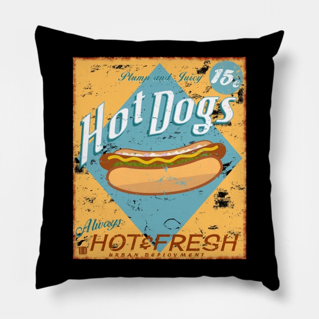 Vintage Hot dog Sign Pillow by Urbanvintage