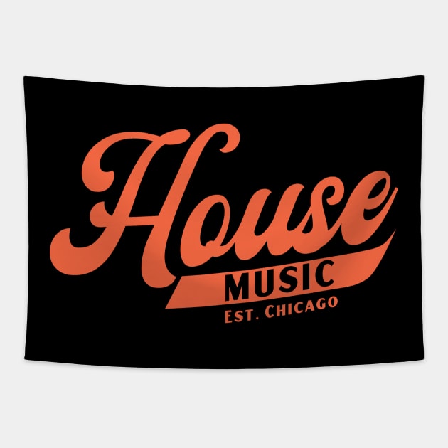 HOUSE MUSIC  - b ball font (orange) Tapestry by DISCOTHREADZ 