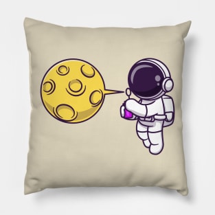 Cute Astronaut Blowing Moon Bubble Balloon Cartoon Pillow