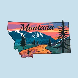 Montana Fly Fishing State River Sunset by TeeCreations T-Shirt