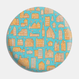 Cheerful Fantastic Whimsical Urban Townscape Pattern Pin