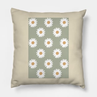 muted green neutral camel daisy flower floral pattern Pillow