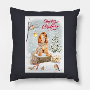 Golden Cocker Spaniel Merry Christmas Santa Dog Pillow