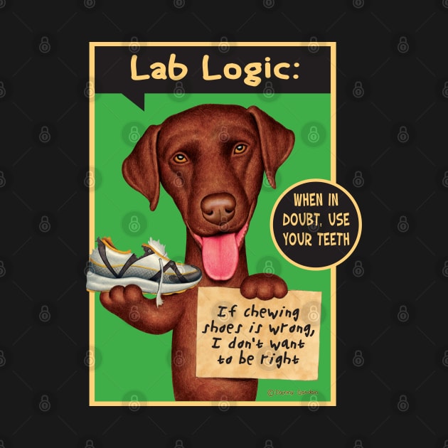 Funny Labrador Retriever Dog with new toy on Chocolate Lab Holding Sneaker by Danny Gordon Art