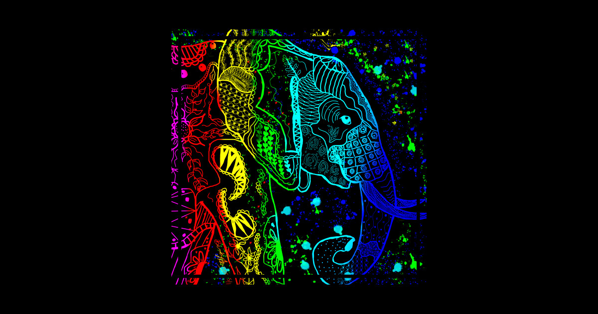 Rainbow Zentangle Elephant with Black Background - Zentangle - Sticker ...