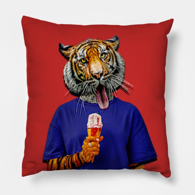 Tiger love Ice-cream Pillow by sungraphica