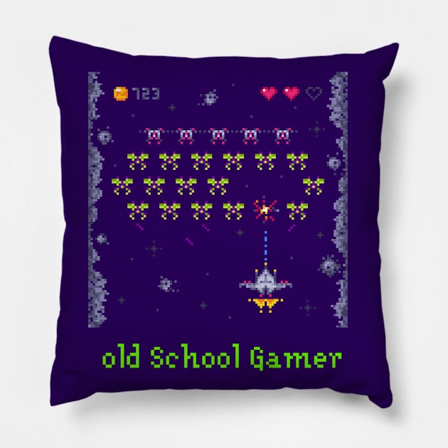 Retro Arcade Space Ship Video Game Pillow by AlondraHanley