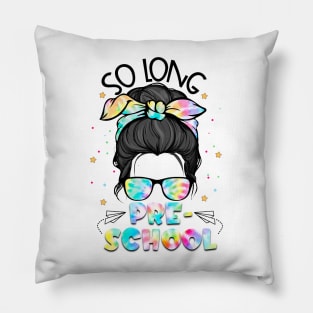 First Day Of Preschool Hello Preschool Shirt Girls Messy Bun Pillow