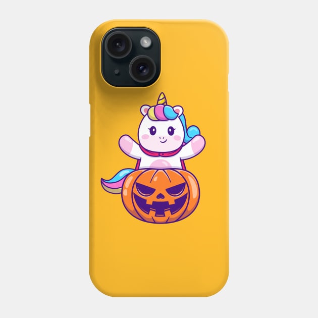 Cute Unicorn With Halloween Pumpkin Phone Case by Catalyst Labs