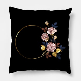 Round frame with pink gold roses Pillow