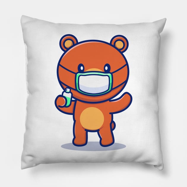 Cute Bear Wearing Mask Holding Sanitizer Pillow by Catalyst Labs