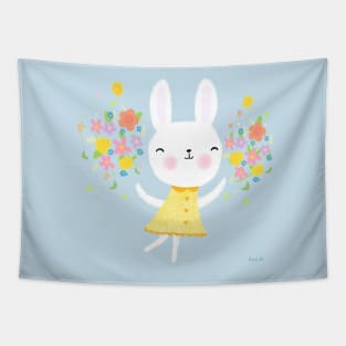 Dancing Bunny With Flowers Tapestry