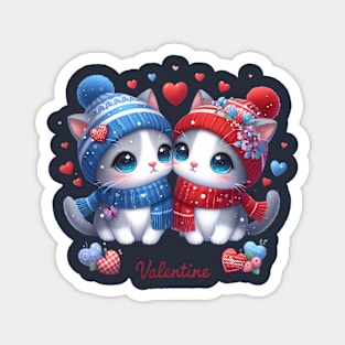 Cute Retro Valentine's Day Kittens with Hearts Magnet