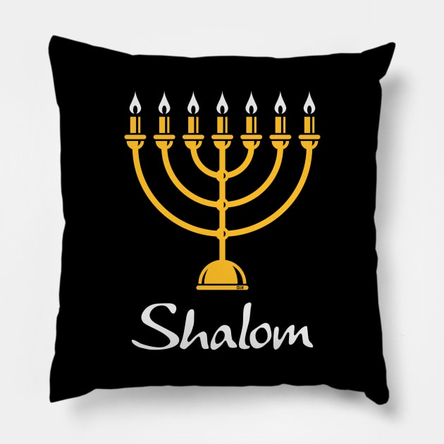 Shalom (Menorah / Judaism / 2C) Pillow by MrFaulbaum