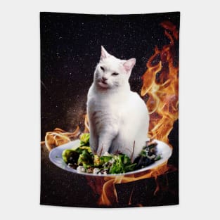 Confused Space Cat - Woman Yelling at Cat Meme Tapestry