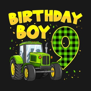 Kids 9th Birthday Boys 9 Year Old Farm Truck Tractor Party T-Shirt