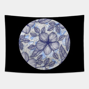 Indigo Summer - a hand drawn floral pattern Tapestry