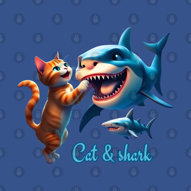 Cute  Cat play with a funny shark by TRACHLUIM