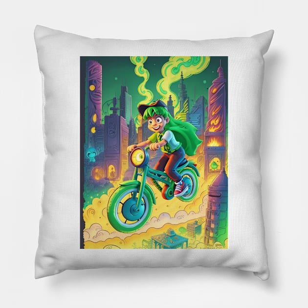 Ghost Rider of the 90s Apocalypse neon nostalgia Pillow by Rizstor