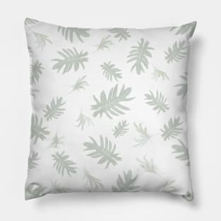 Autumn fall tropical palm leaves pattern gray on white Pillow