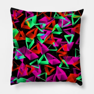 3D Green Pink Red Triangles on Black Abstract Pillow