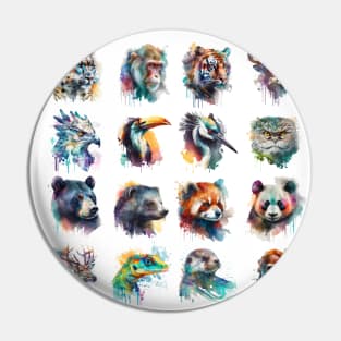 Asian animal set painted with watercolors on a white background in a realistic manner. Pin