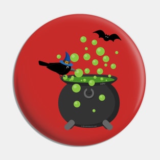 Halloween: Crow Looking into a Bubbling Cauldron Pin