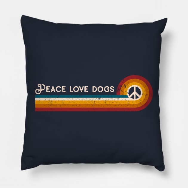 Retro Stripes Peace Love Dogs Pillow by TeeTypo