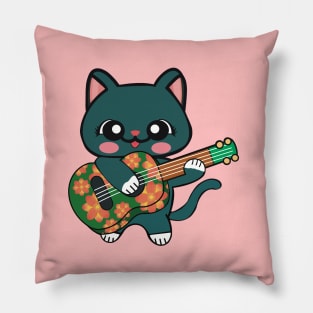 Cat Playing Ukulele Pillow