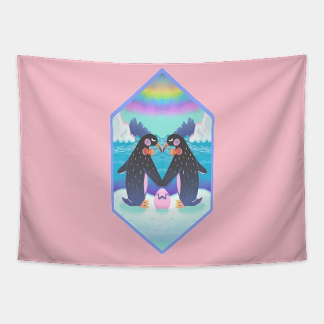 Gay LGBT+ Pride Penguin Family Tapestry by narwhalwall