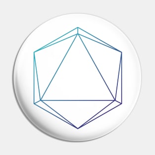 D20 Roleplaying Die Icosahedron Line-Art Blue Pin