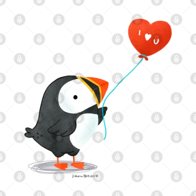 Puffin with a heart balloon by julianamotzko