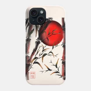 Sumi-e bamboo forest with a red rising sun Phone Case