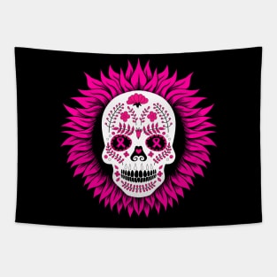 breast cancer oink sugar skull sunflower Tapestry