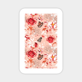 Beautiful Rose Flowers and Butterfly Pattern Artwork Magnet