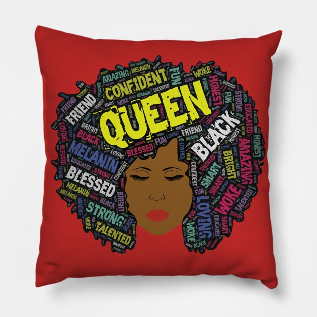 Black Queen Afro Words in Hair Pillow by blackartmattersshop