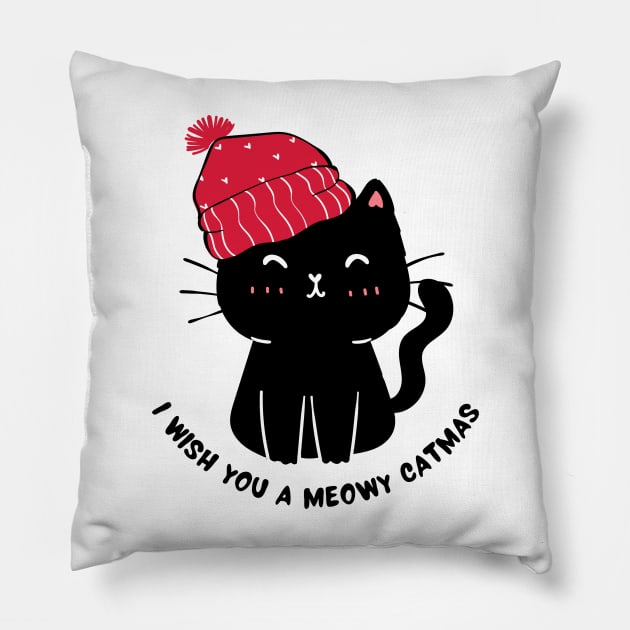 I Wish You a Meowy Catmas Pillow by Creativity Haven