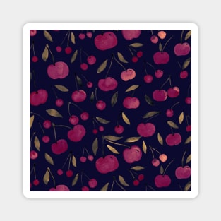 Watercolor sour cherries pattern - burgundy and black Magnet