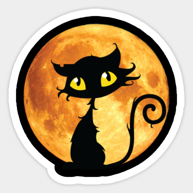 Black Cat Full Moon Halloween Cool T Shirt 01 Black Cat Full Moon Halloween Cool 01 Sticker Teepublic