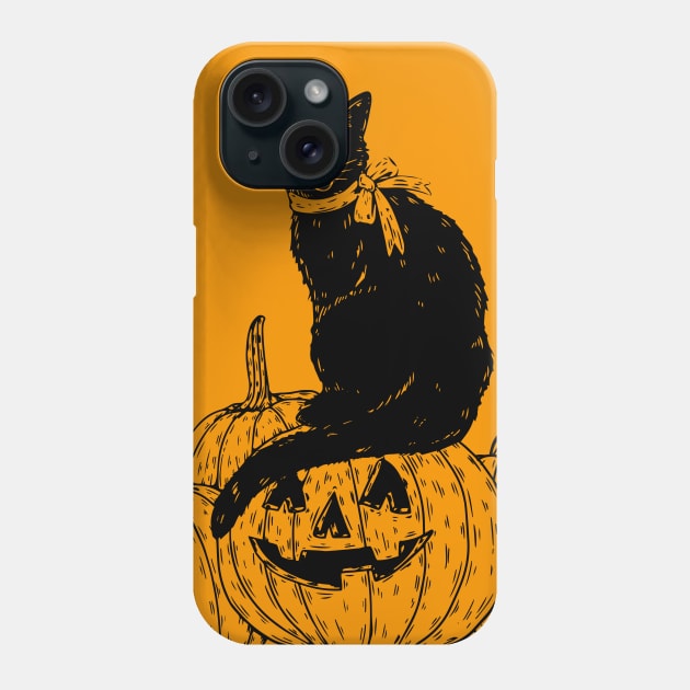 Pumpkin Cat Black Phone Case by machmigo