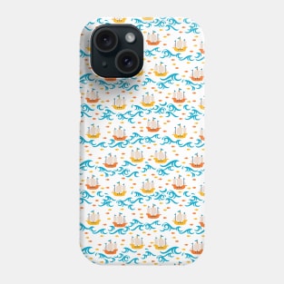 Oceanic Adventure: Yellow and Red Sailing Ships with Fish Pattern Phone Case