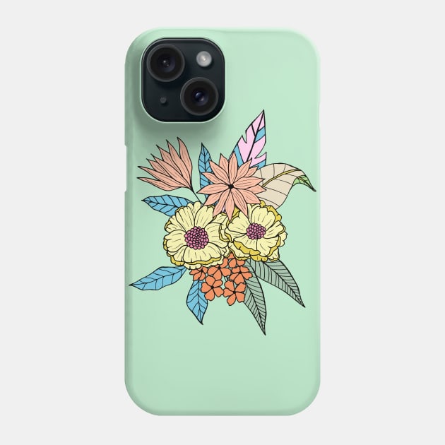 Colorful tropical flowers in green Phone Case by Natalisa