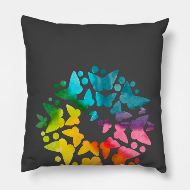 Rainbow Butterflies Pillow by Mint Tees