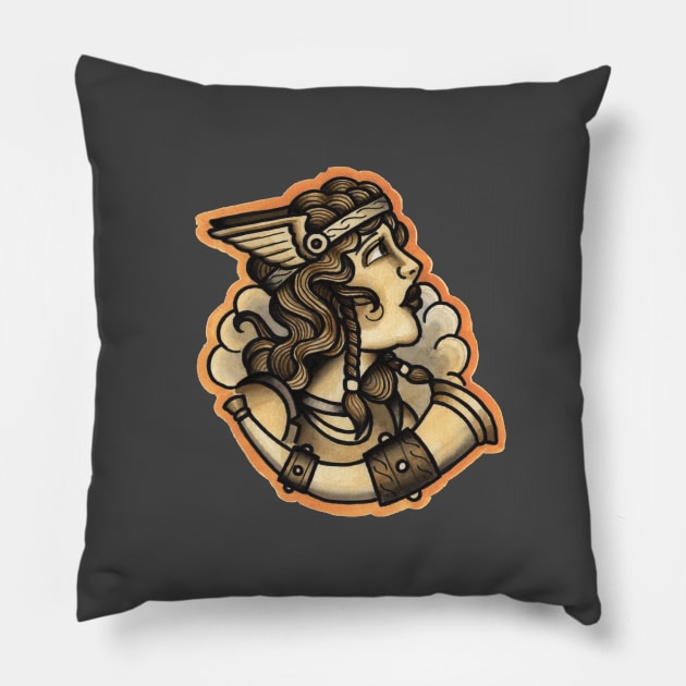 A traditional tattoo Valkyrie design. Pillow by Jamiee6610